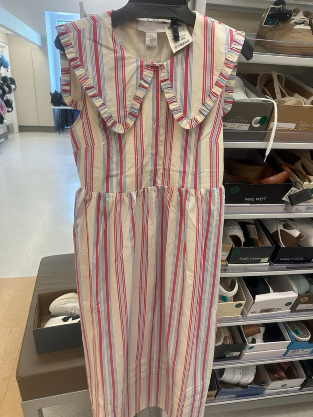 Caroline Constas Cream Dress with Red & Blue Stripes, Peter Pan collar
